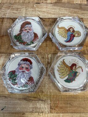 4 MCG Textiles Holiday Acrylic Coasters Cross Stitch Kit Coasters &Patterns Only
